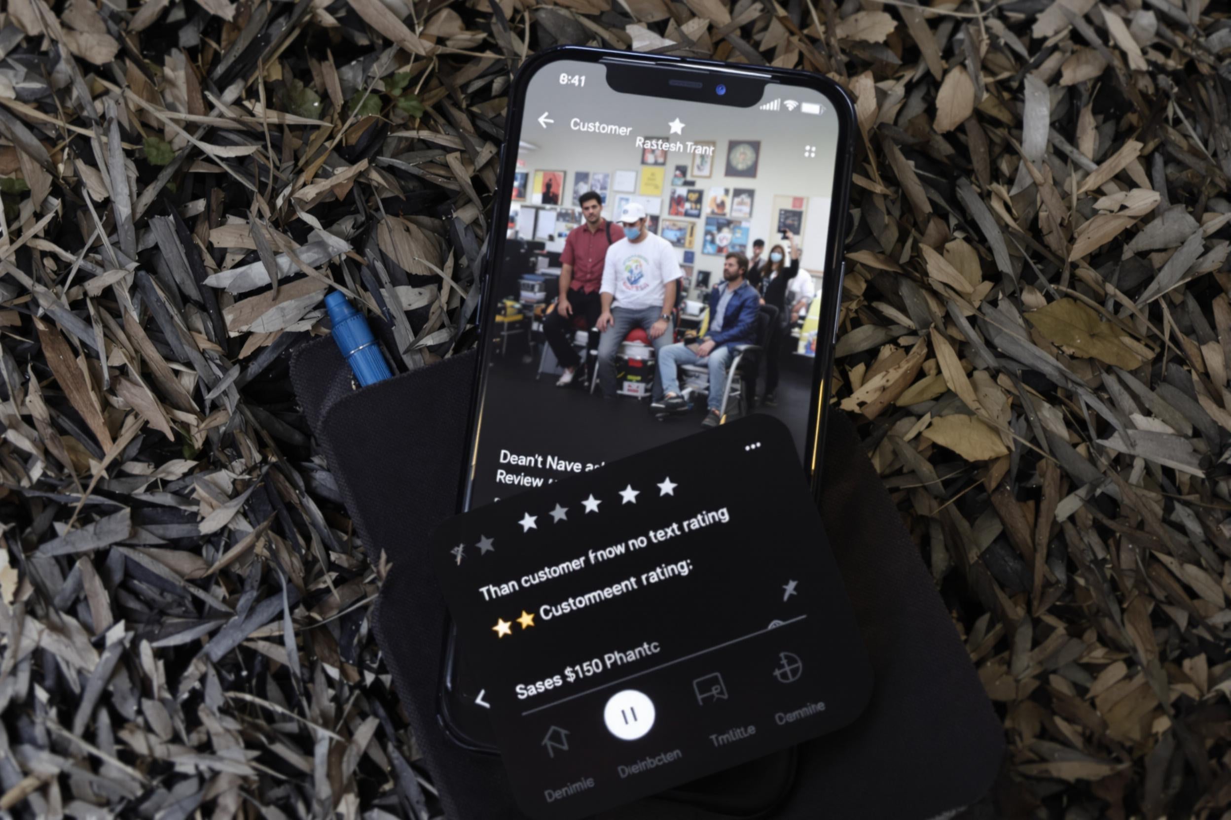 Illustration of a customer review on a smartphone showing stars