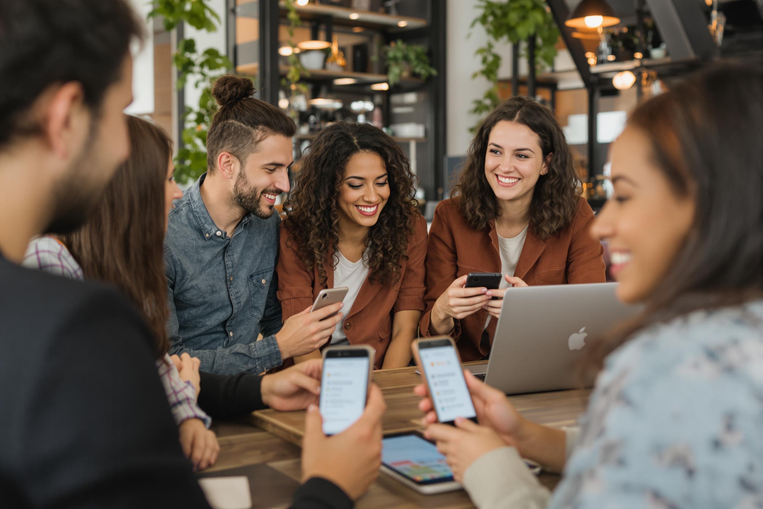 Personas comentando experiencias de compra con reseñas en línea