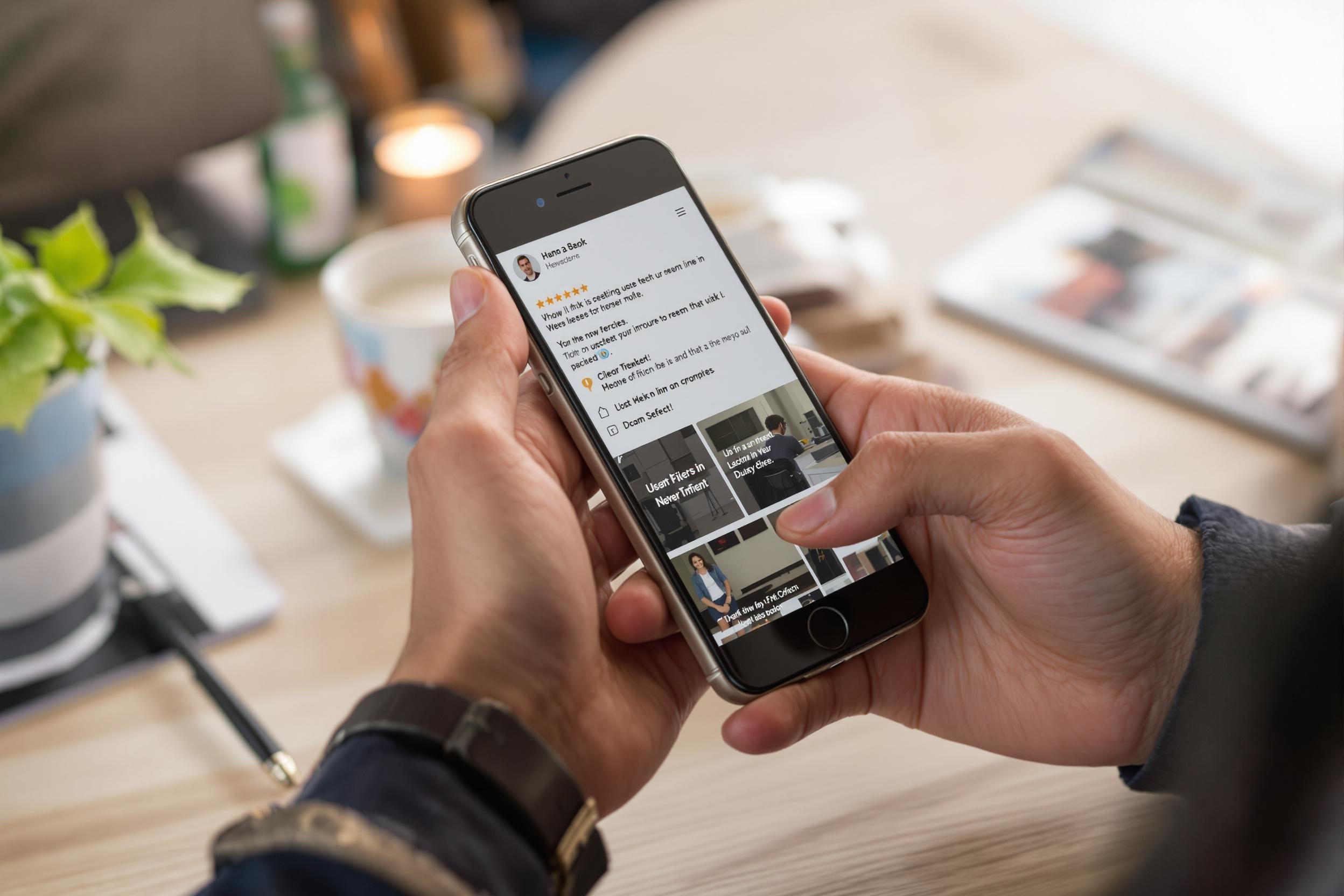 Personnes utilisant un smartphone pour évaluer un service