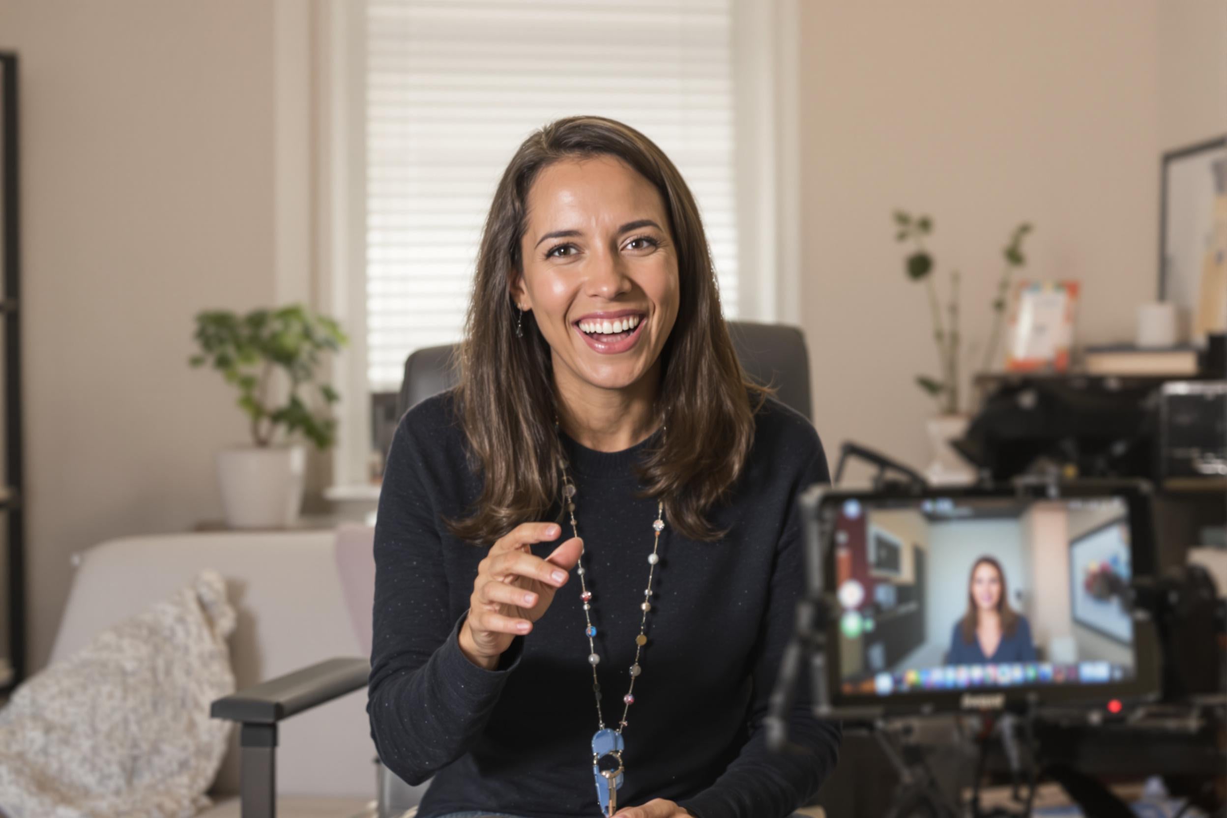 Client en train d'enregistrer un témoignage vidéo à domicile