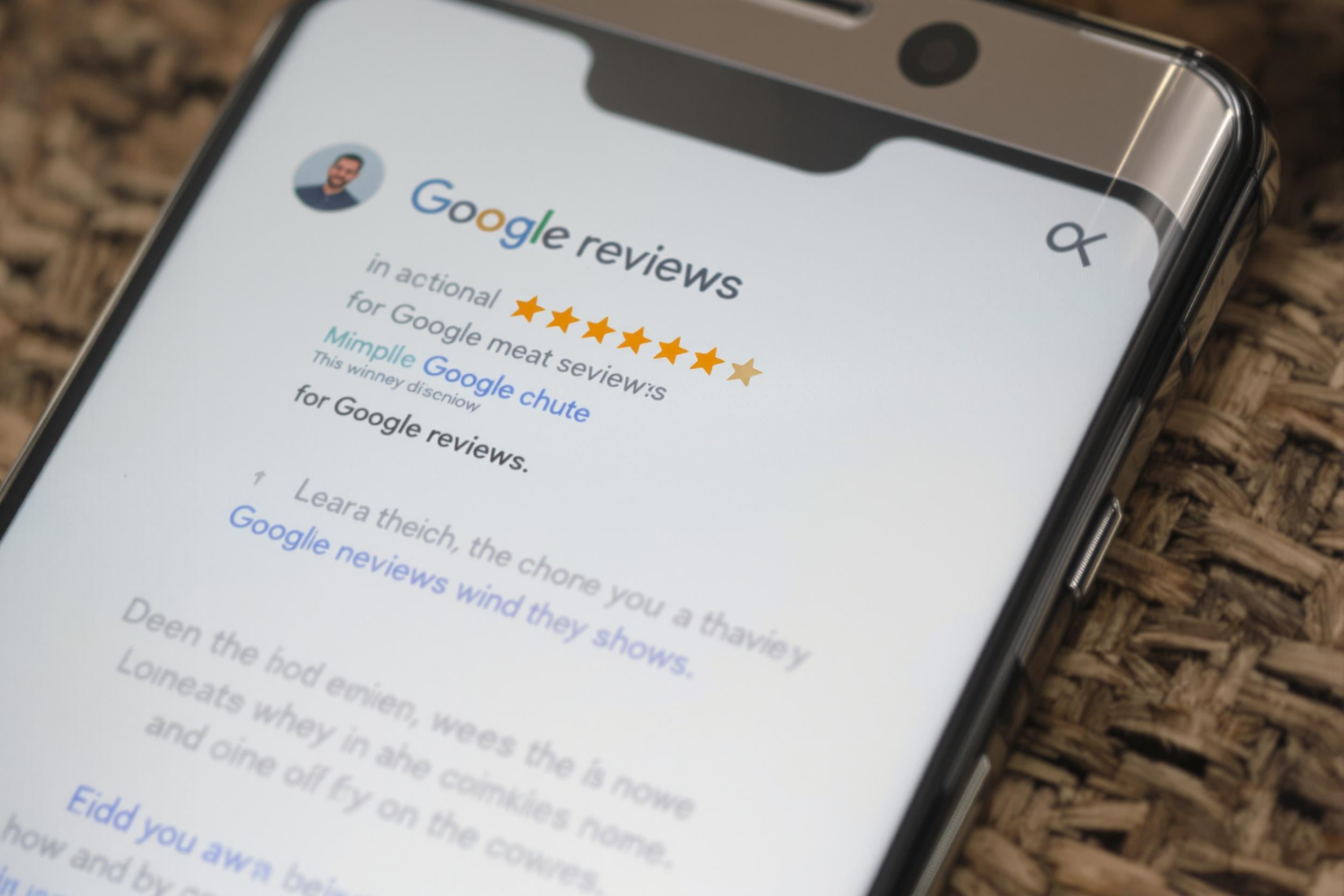 Reading Google reviews on a smartphone