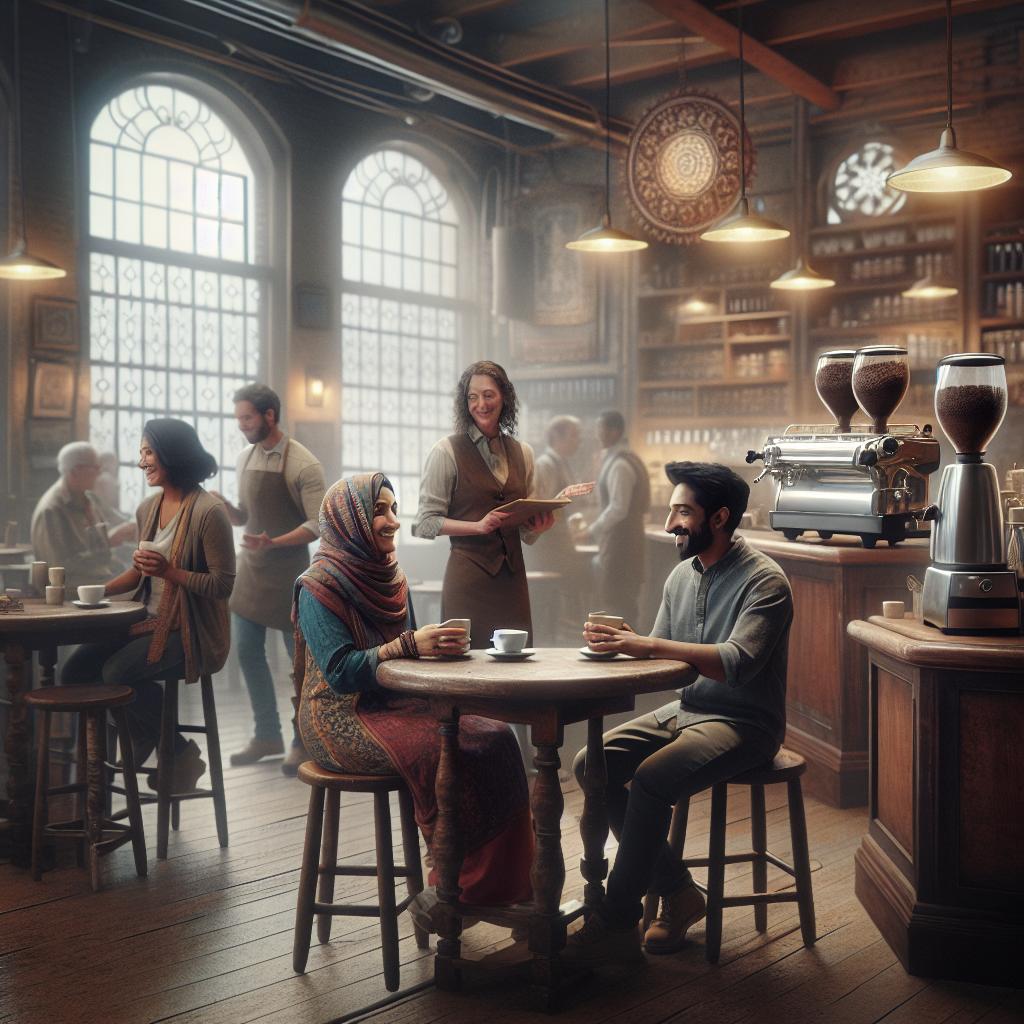 A vibrant coffee shop scene