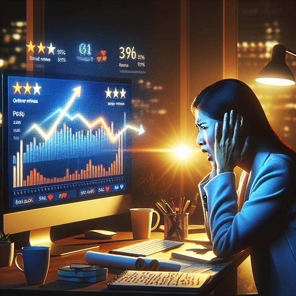 Business owner analyzing online reviews