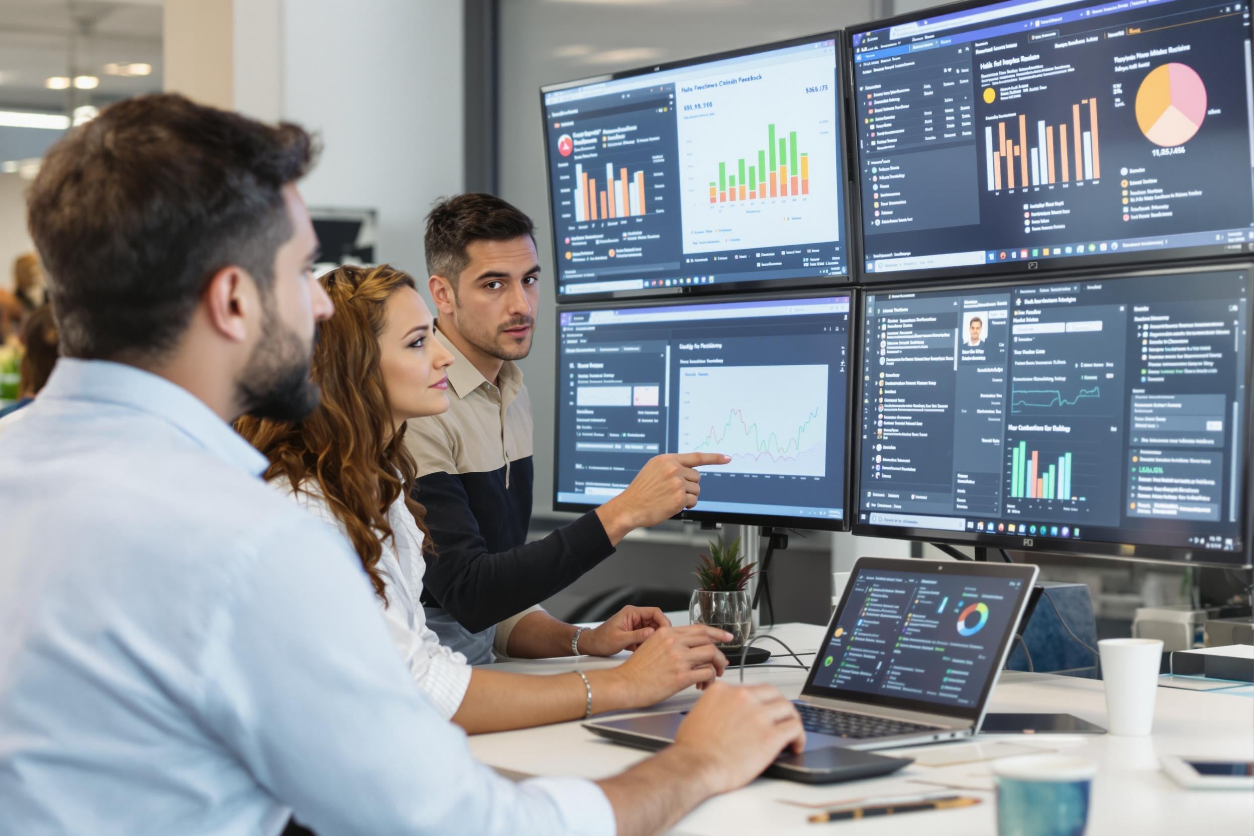 Profesionales que analizan datos de comentarios de los clientes