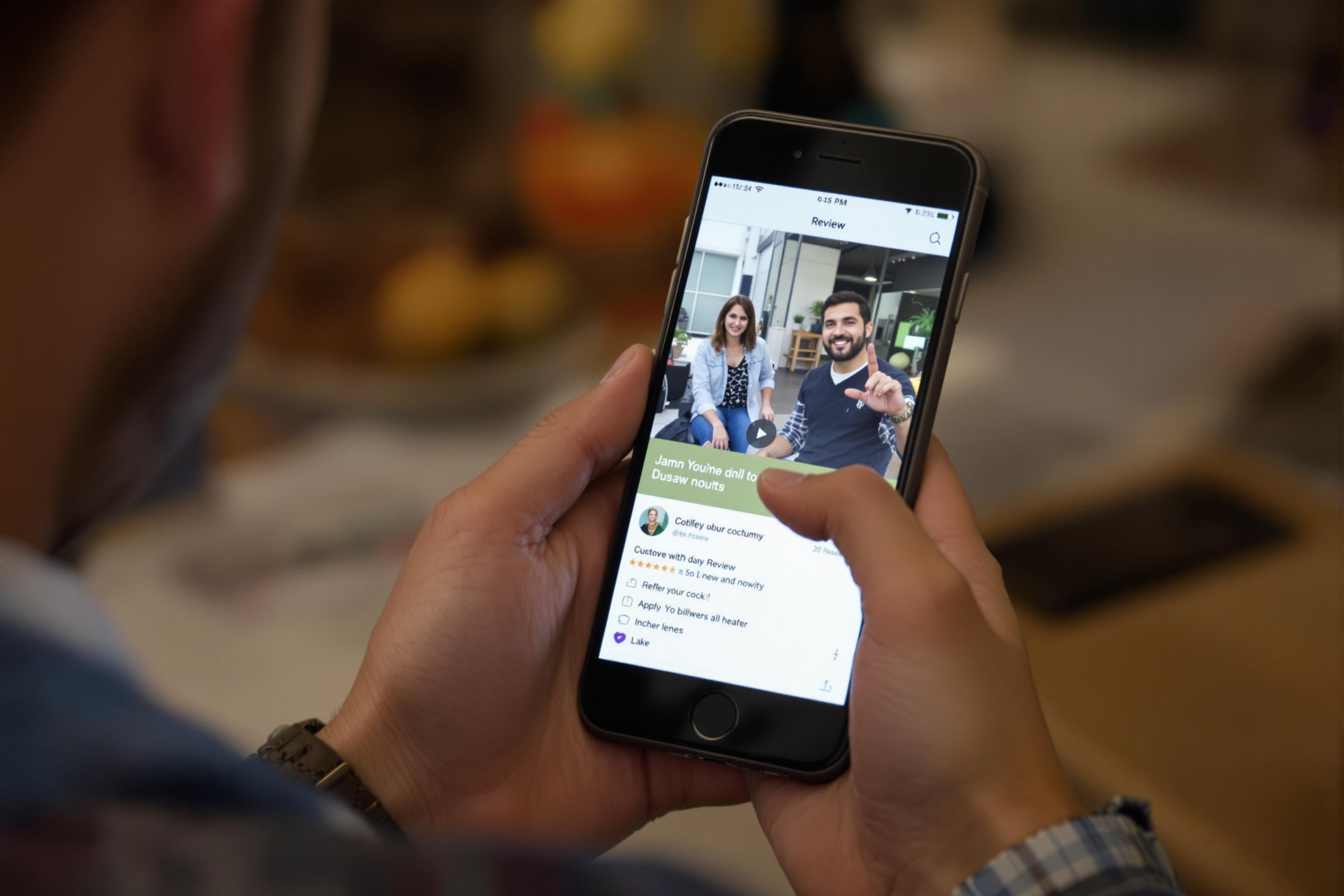 Client déposant un avis via smartphone