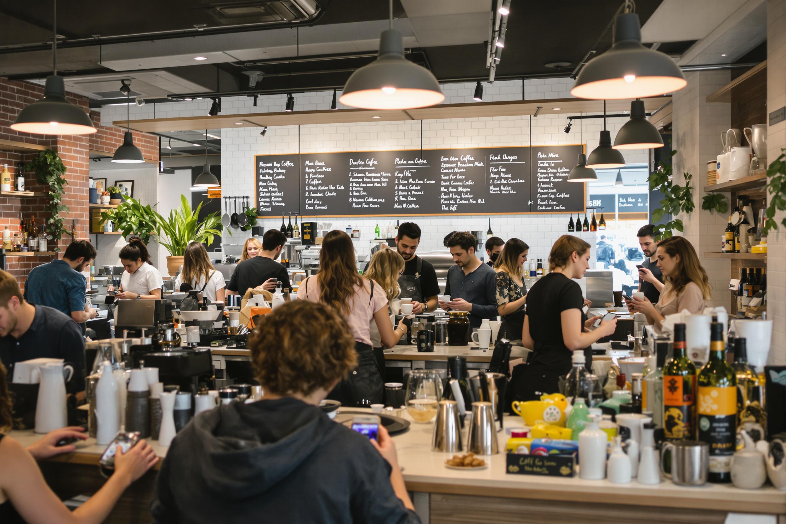 Clientes dejando reseñas en una cafetería
