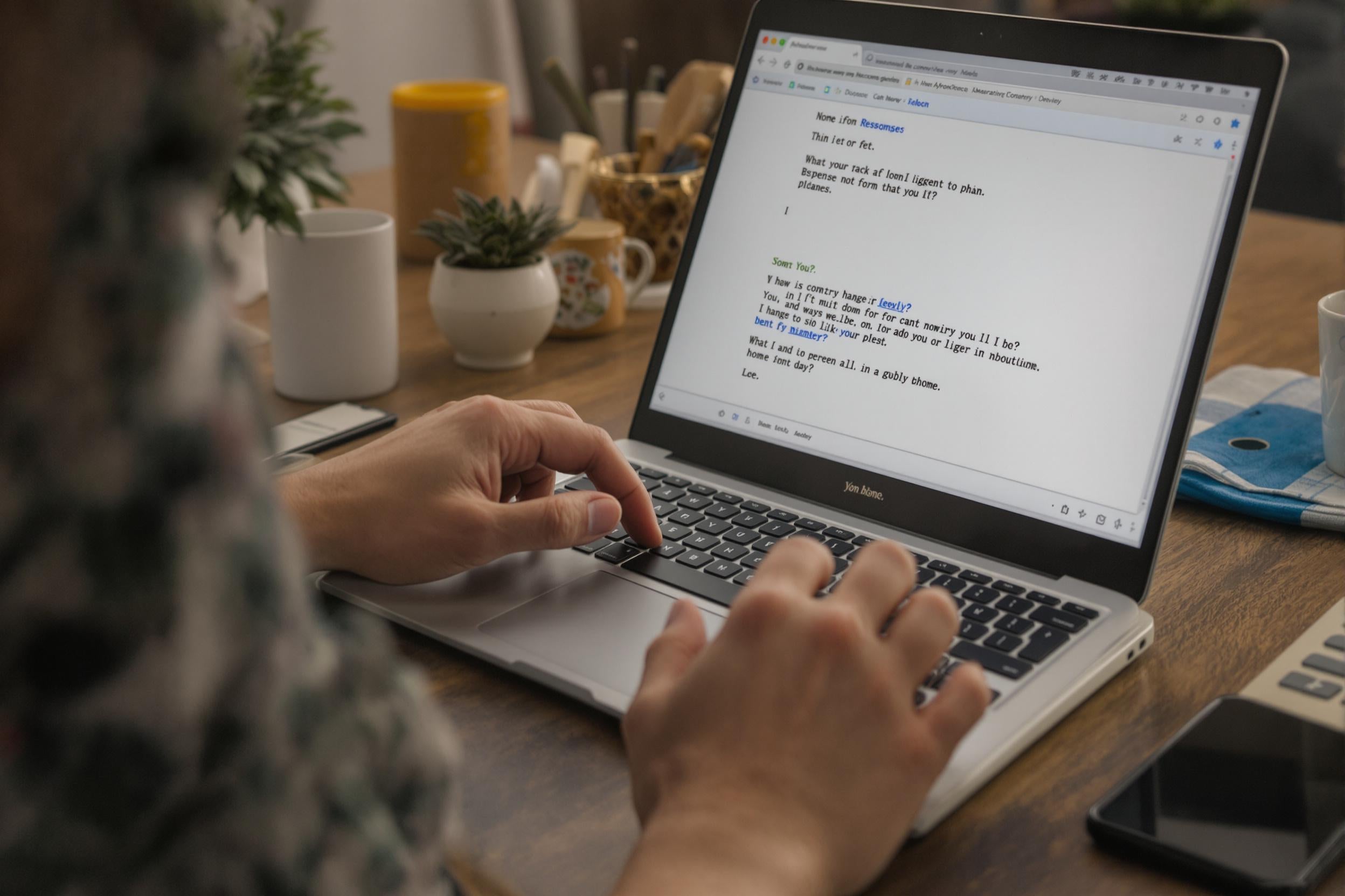 Servicio al cliente escribiendo una respuesta en una computadora portátil