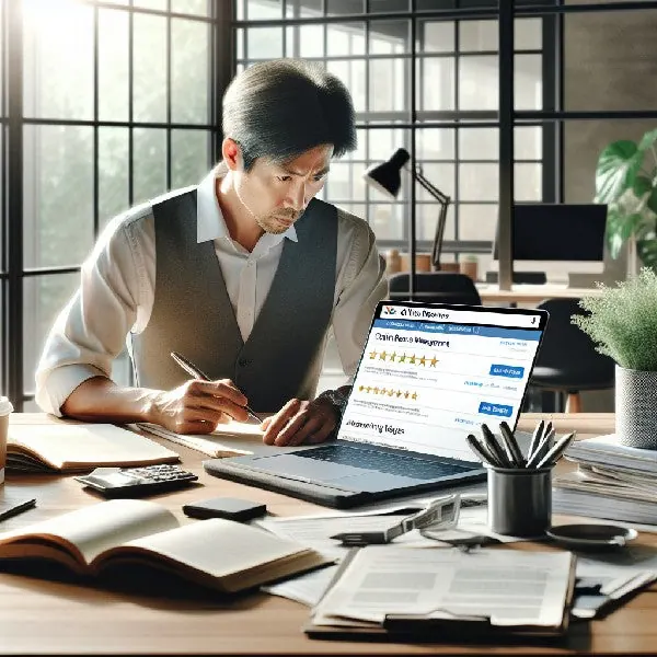 Business owner checking the business's Google reviews on a laptop
