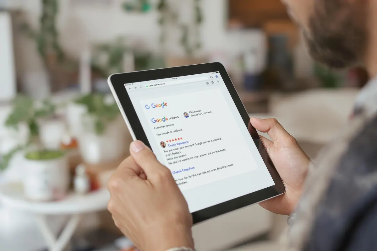 Entrepreneur lisant des avis en ligne