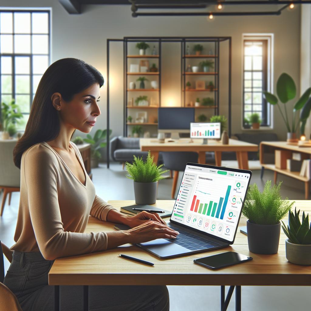 Propriétaire de PME utilisant un tableau de bord numérique