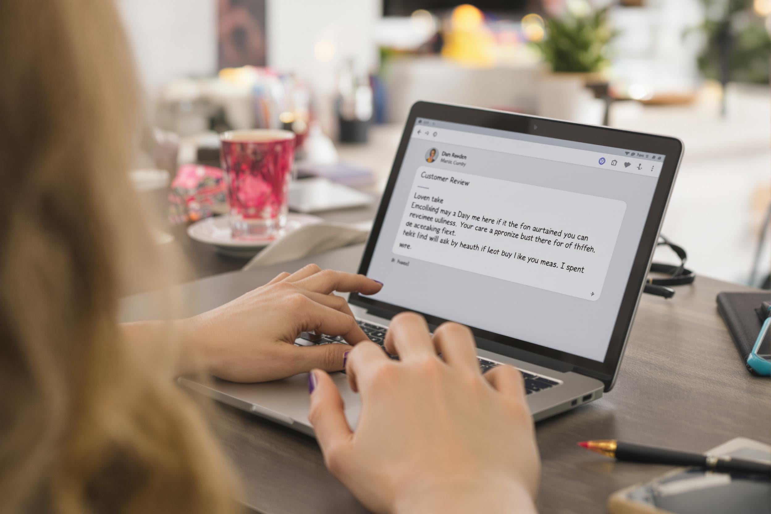 Femme répondant à un avis client