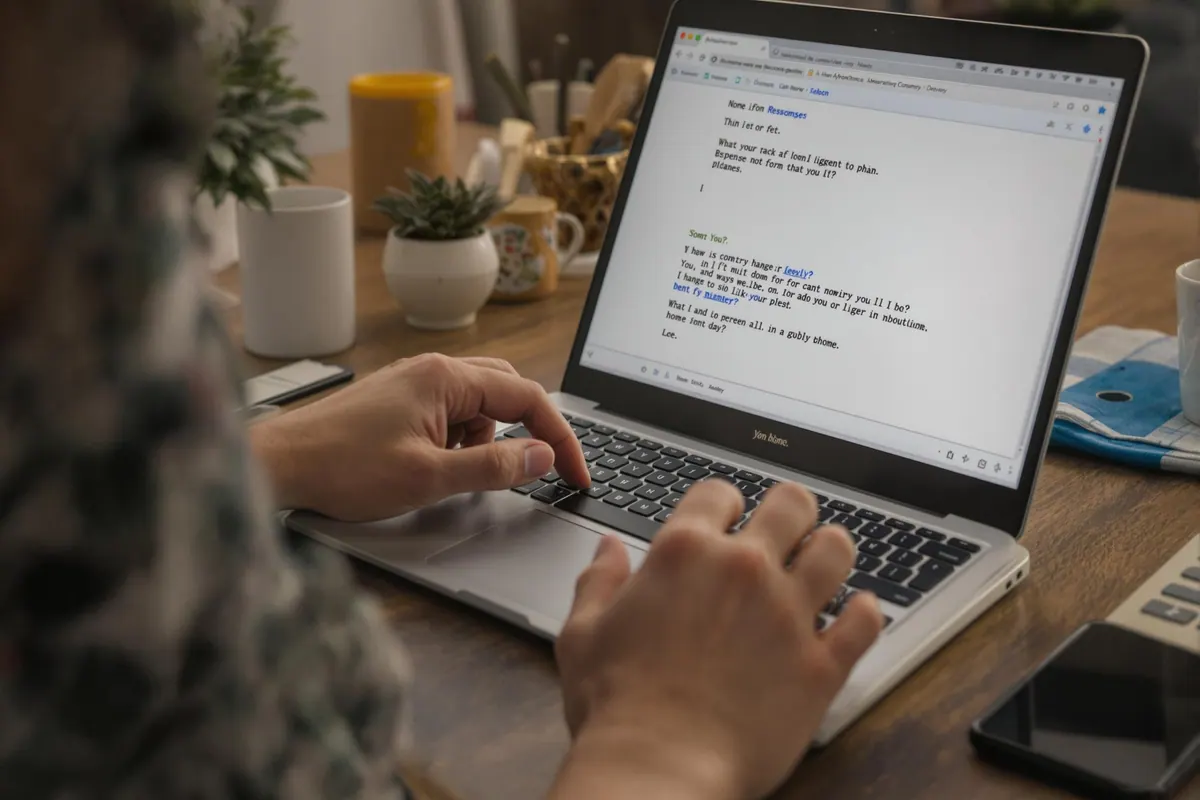 Conseiller du service client qui rédige une réponse sur son ordinateur portable