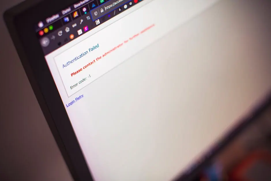 Close-up of a computer screen showing an authentication failure message.