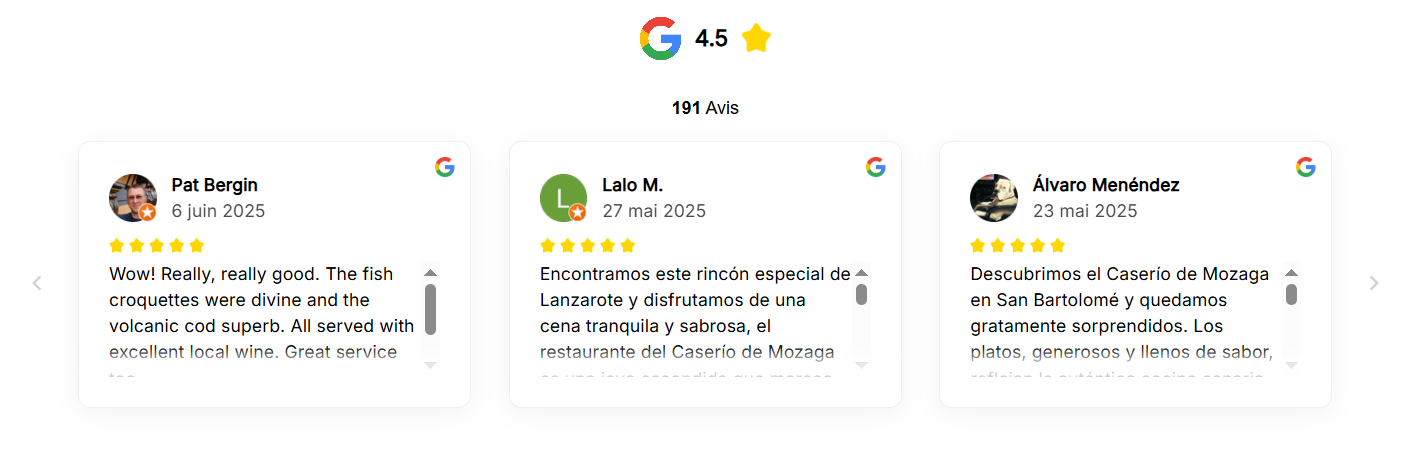 Widget carroussel pour avis google disponible dans la plateforme monbizness.fr