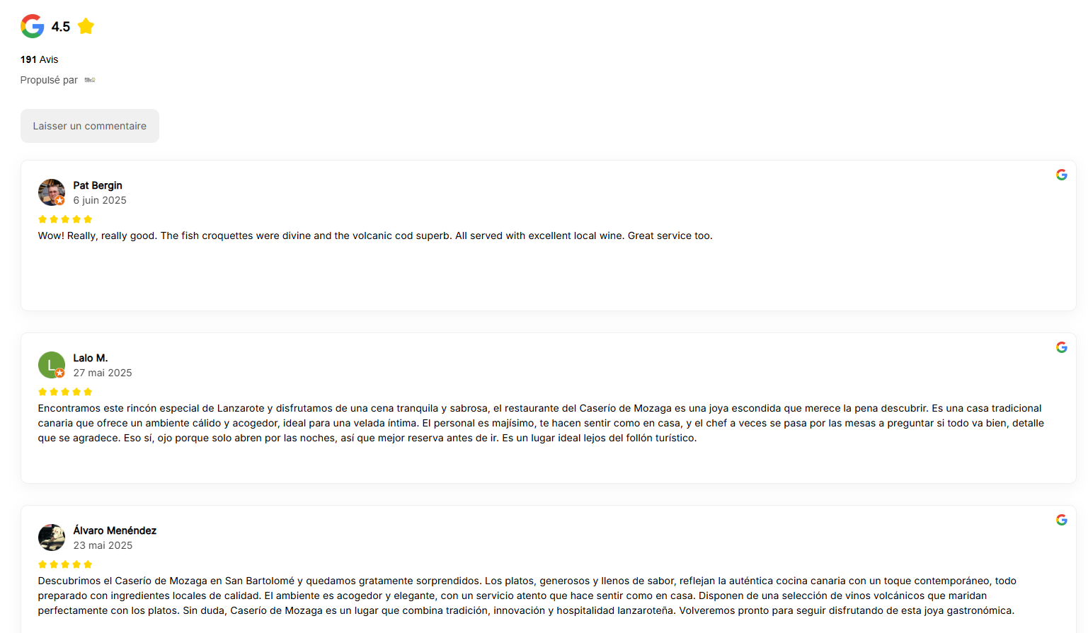 Widget fil actalité ppur avis google disponible sur la plateforme monbizness.fr